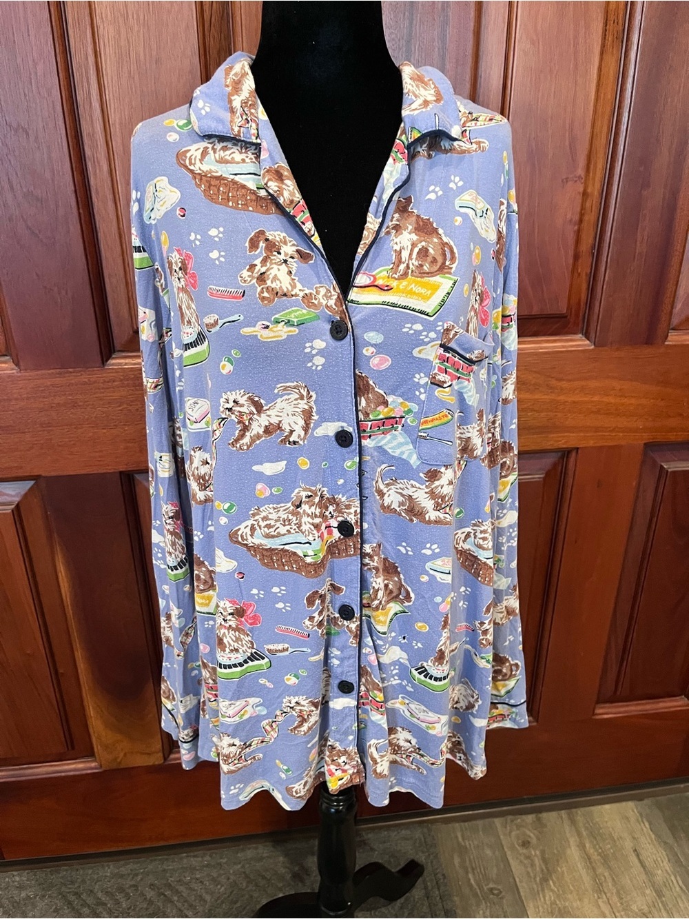 Nick & Nora Women's XL L/S Puppy Dog Bath time Bubbles Pajama Knit Top